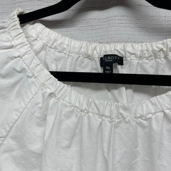 Talbots White Yellow Scoop Scallop Eyelet Embroidered Hem Top size Mp - Picture 4 of 9